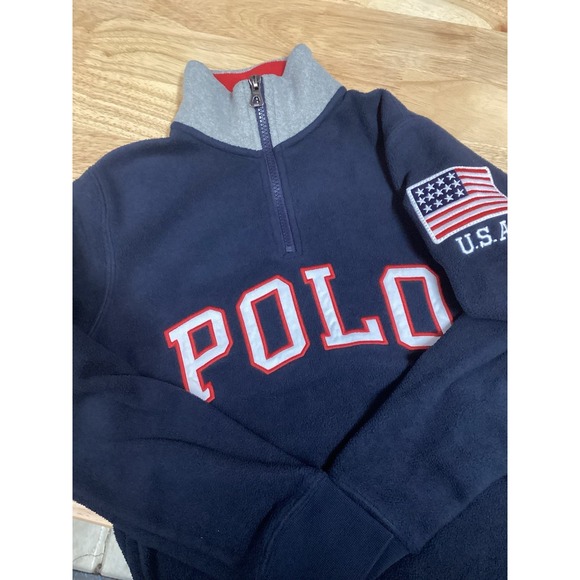 Boys Polo Ralph Lauren U.S.A. Flag Large Print 1/4 Zip Pullover Medium‎ (10-12)